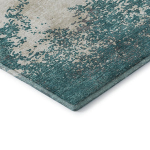 HomeRoots 8' X 10' Teal & Ivory Abstract Washable Area Rug - Modern, Durable, UV-Protected for Busy Homes 680673