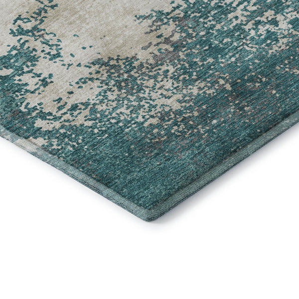 HomeRoots 8' X 10' Teal & Ivory Abstract Washable Area Rug - Modern, Durable, UV-Protected for Busy Homes 680673