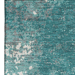 HomeRoots 8' X 10' Teal & Ivory Abstract Washable Area Rug - Modern, Durable, UV-Protected for Busy Homes 680673