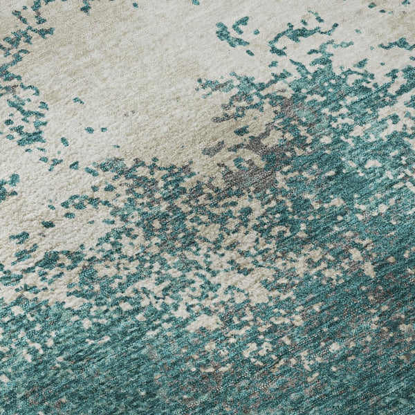 HomeRoots 9' X 12' Teal And Ivory Abstract Area Rug - Stylish, Stain-Resistant, UV Protected for Active Homes 680674