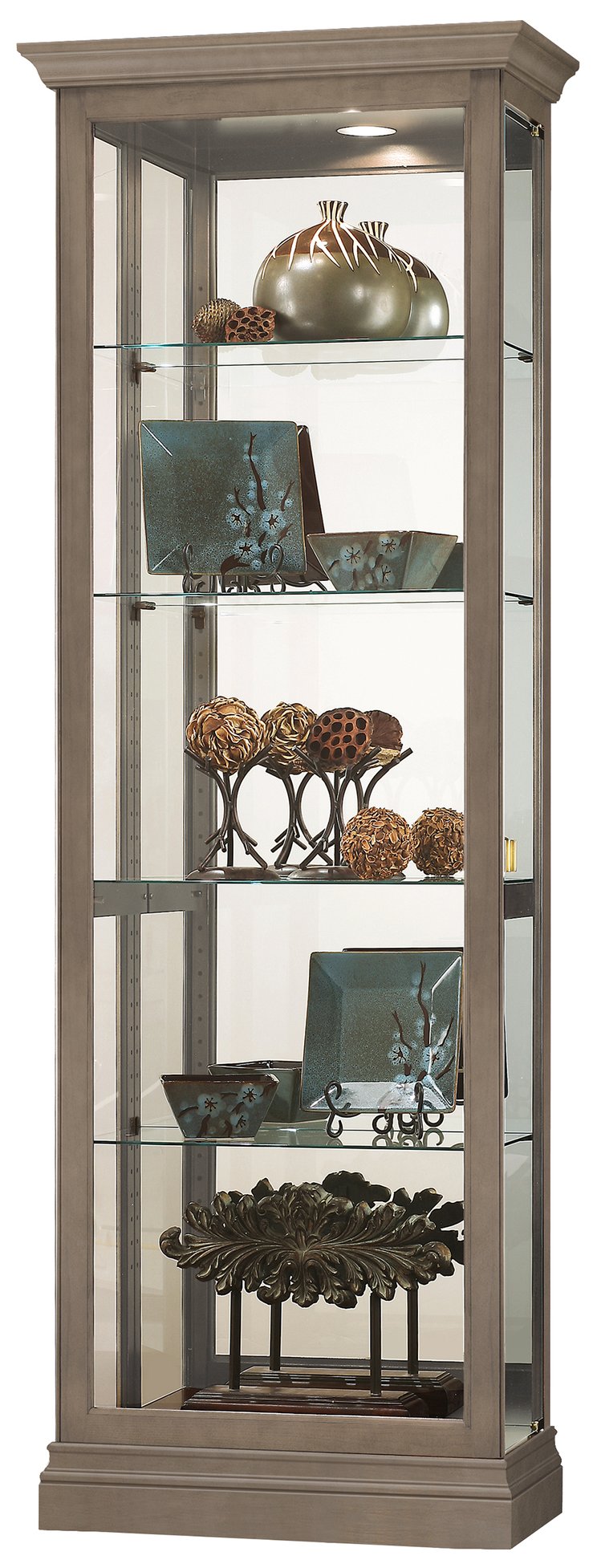 Hekman Furniture 680675 Elegant Lighted Curio Cabinet – Stunning Glass Display For Collectibles With Adjustable Features Aged Grey Brantley V Curio Cabinet 680675