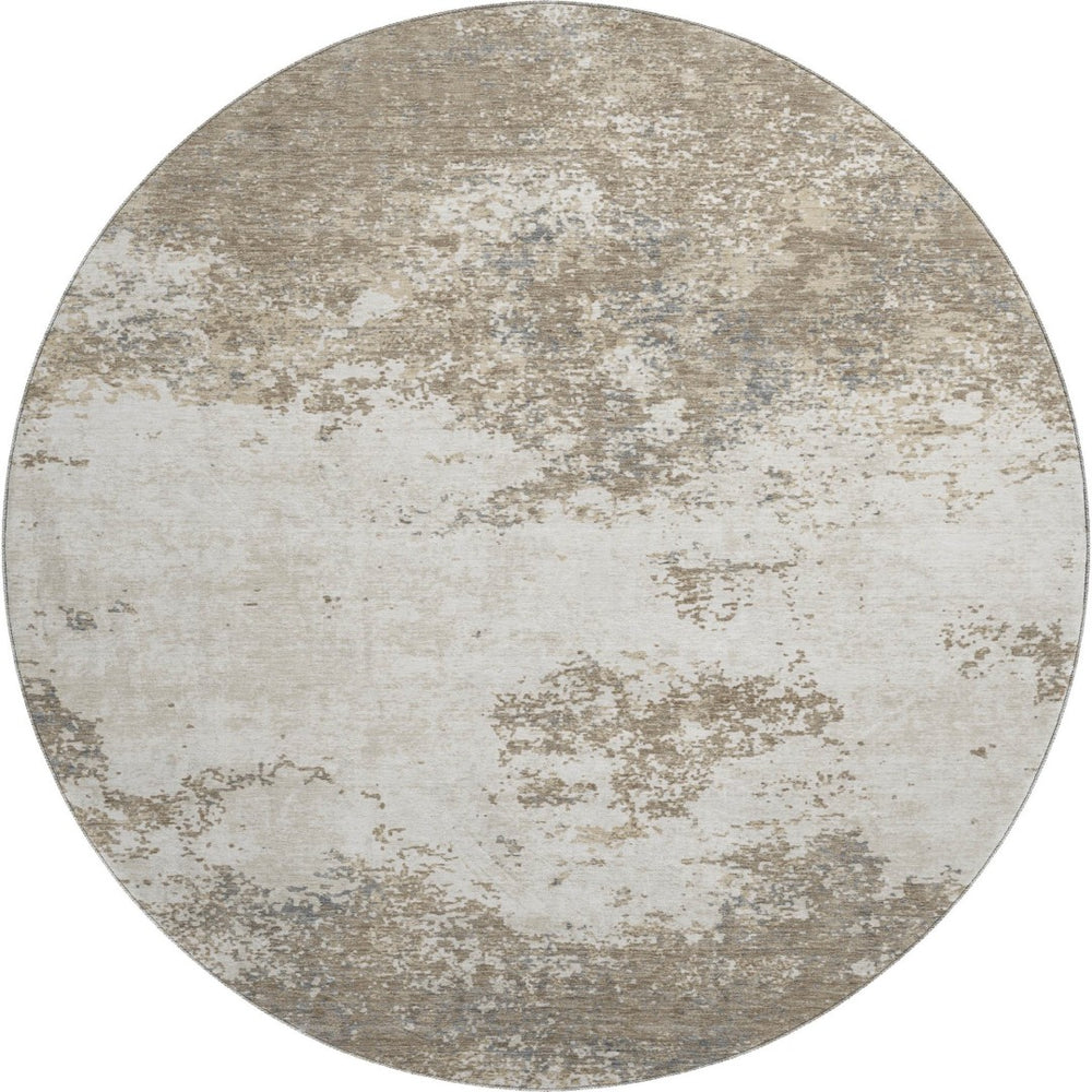HomeRoots 8' Modern Taupe and Beige Abstract Round Rug - Washable, UV Protected, Perfect for High-Traffic Areas 680678