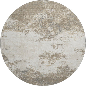 HomeRoots 8' Modern Taupe and Beige Abstract Round Rug - Washable, UV Protected, Perfect for High-Traffic Areas 680678