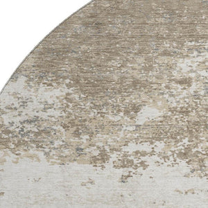 HomeRoots 8' Modern Taupe and Beige Abstract Round Rug - Washable, UV Protected, Perfect for High-Traffic Areas 680678