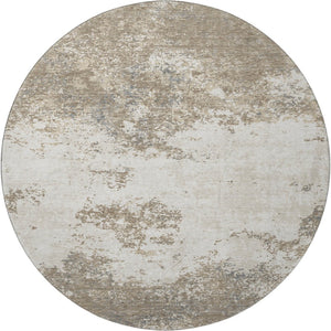 HomeRoots 8' Modern Taupe and Beige Abstract Round Rug - Washable, UV Protected, Perfect for High-Traffic Areas 680678