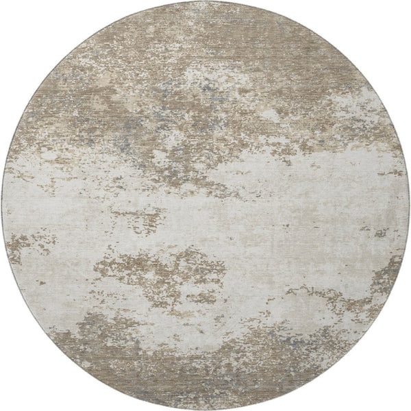 HomeRoots 8' Modern Taupe and Beige Abstract Round Rug - Washable, UV Protected, Perfect for High-Traffic Areas 680678
