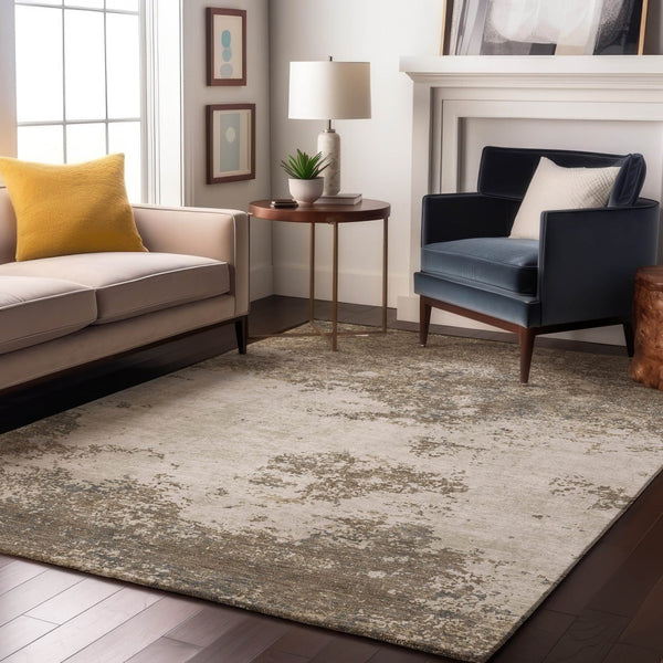 HomeRoots 8' X 10' Taupe & Beige Abstract Area Rug – Durable, Stain Resistant, UV Protected for Stylish Spaces 680679