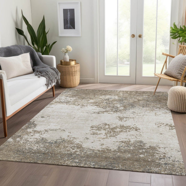 HomeRoots 8' X 10' Taupe & Beige Abstract Area Rug – Durable, Stain Resistant, UV Protected for Stylish Spaces 680679