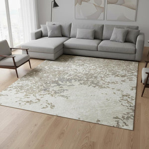 HomeRoots 8' X 10' Taupe & Beige Abstract Area Rug – Durable, Stain Resistant, UV Protected for Stylish Spaces 680679