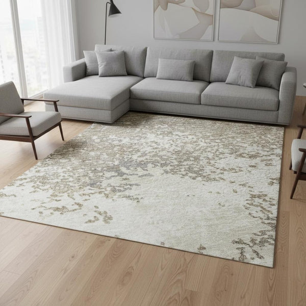 HomeRoots 8' X 10' Taupe & Beige Abstract Area Rug – Durable, Stain Resistant, UV Protected for Stylish Spaces 680679