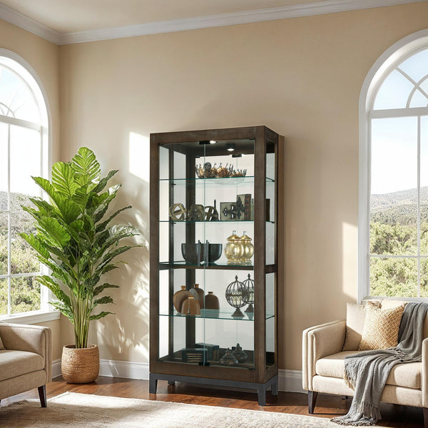 Hekman Furniture 680680 Quinn Iii Curio Cabinet - Lighted Display, Adjustable Shelves, Reclaimed Wood Look & Style Aged Java Quinn Iii Curio Cabinet 680680