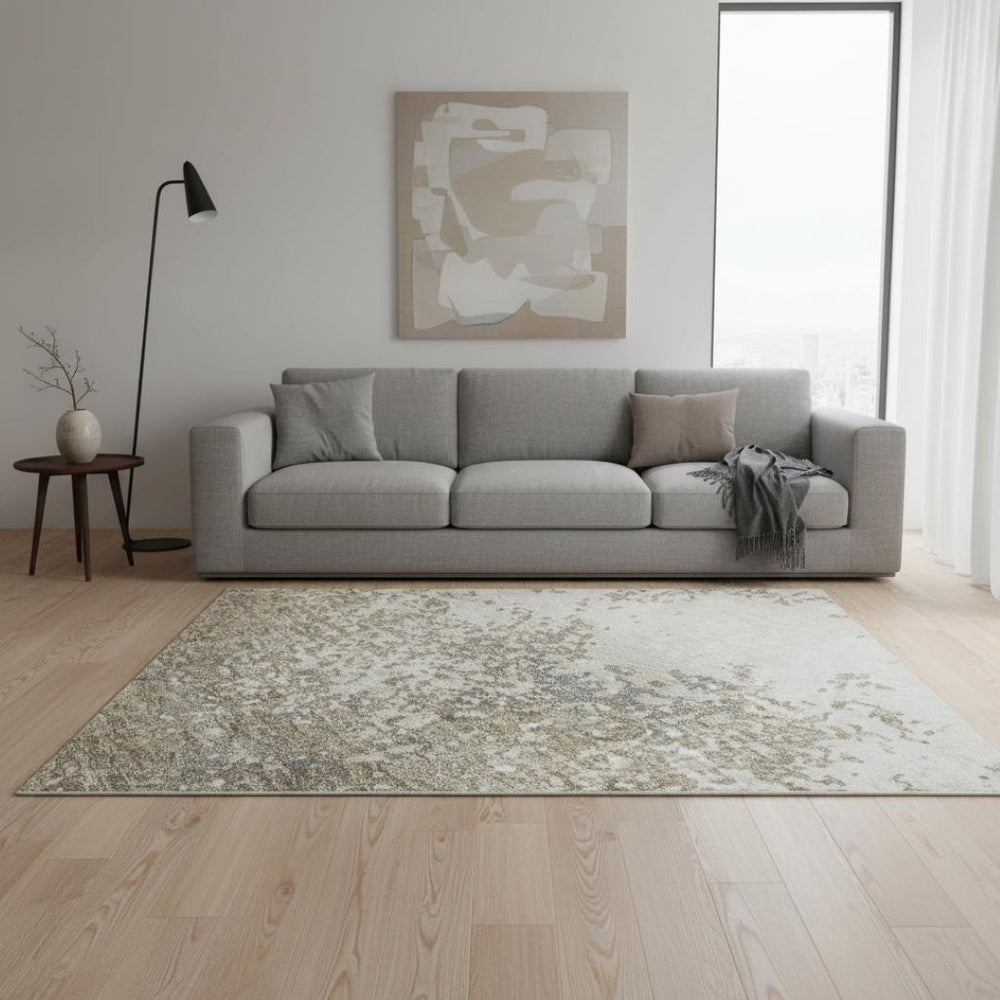HomeRoots 10' X 14' Washable Taupe & Beige Abstract Area Rug - UV Protected, Stain Resistant for Modern Living 680681