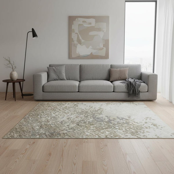 HomeRoots 10' X 14' Washable Taupe & Beige Abstract Area Rug - UV Protected, Stain Resistant for Modern Living 680681