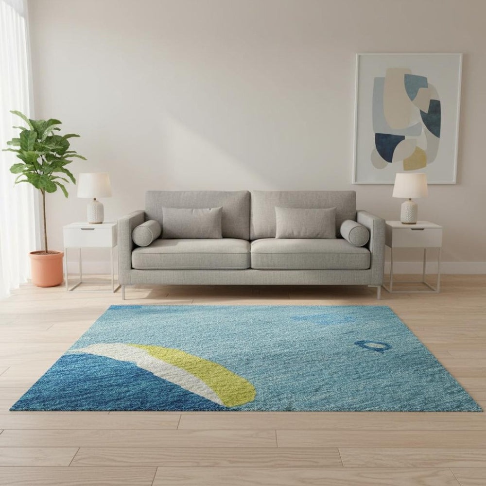 HomeRoots 5' X 8' Vibrant Aqua Lime Green & Pink Abstract Washable Area Rug with UV Protection & Stain Resistance 680683