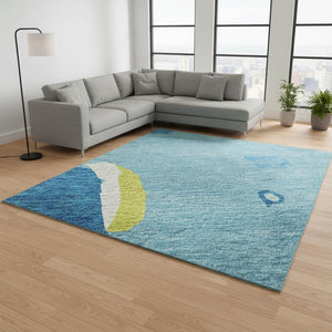 HomeRoots 8' X 10' Modern Aqua Lime Green Pink Abstract Area Rug – Washable, UV Protected, Pet-Friendly Decor 680685