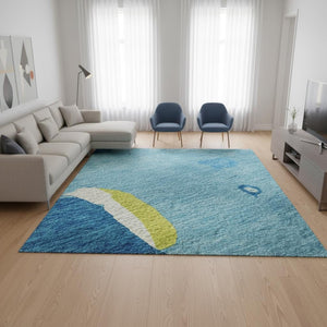 HomeRoots 9' X 12' Vibrant Aqua Lime Green Pink Abstract Washable Area Rug with UV Protection for Homes 680686