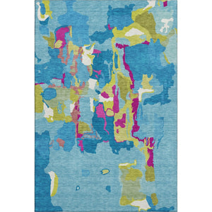 HomeRoots 9' X 12' Vibrant Aqua Lime Green Pink Abstract Washable Area Rug with UV Protection for Homes 680686