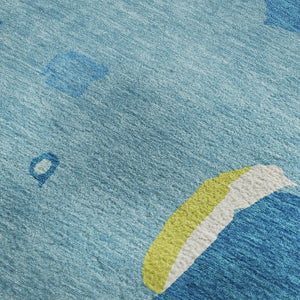 HomeRoots 9' X 12' Vibrant Aqua Lime Green Pink Abstract Washable Area Rug with UV Protection for Homes 680686