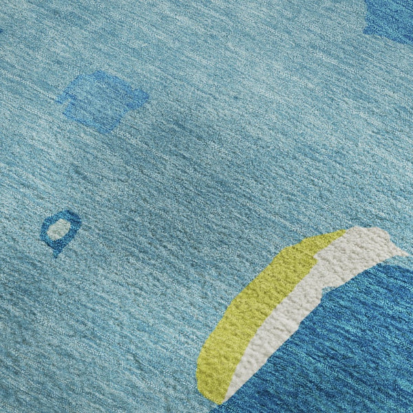 HomeRoots 9' X 12' Vibrant Aqua Lime Green Pink Abstract Washable Area Rug with UV Protection for Homes 680686