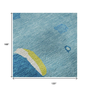 HomeRoots 10' X 14' Vibrant Aqua Lime Green Pink Abstract Washable Area Rug with UV Protection & Durability 680687