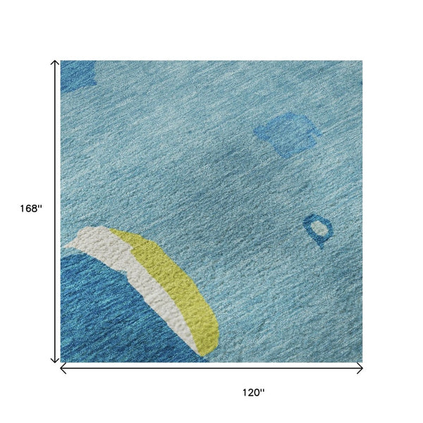 HomeRoots 10' X 14' Vibrant Aqua Lime Green Pink Abstract Washable Area Rug with UV Protection & Durability 680687