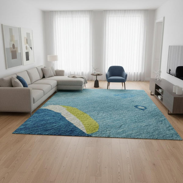 HomeRoots 10' X 14' Vibrant Aqua Lime Green Pink Abstract Washable Area Rug with UV Protection & Durability 680687