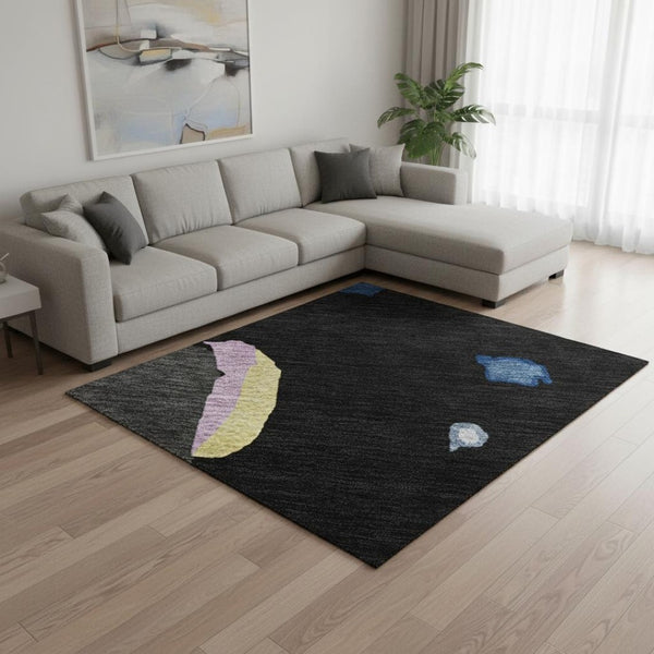 HomeRoots 8' X 10' Abstract Area Rug in Bold Black, Blue, Yellow & Pink – Washable, UV-Protected & Durable 680691