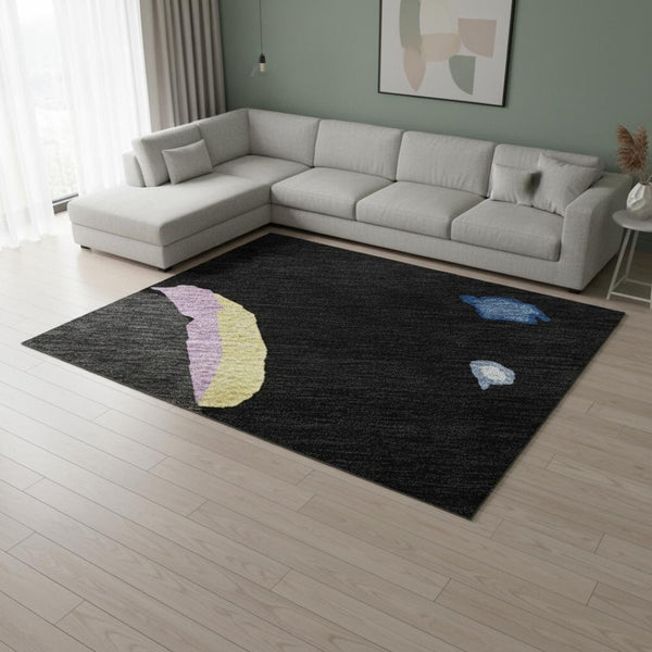 HomeRoots 10' X 14' Abstract Washable Area Rug in Black, Blue, Yellow & Pink - UV Protection & Stain Resistant! 680693