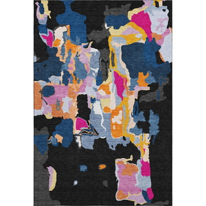 HomeRoots 10' X 14' Abstract Washable Area Rug in Black, Blue, Yellow & Pink - UV Protection & Stain Resistant! 680693
