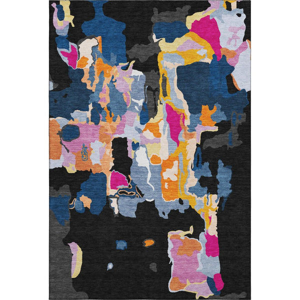 HomeRoots 10' X 14' Abstract Washable Area Rug in Black, Blue, Yellow & Pink - UV Protection & Stain Resistant! 680693