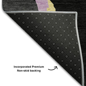 HomeRoots 10' X 14' Abstract Washable Area Rug in Black, Blue, Yellow & Pink - UV Protection & Stain Resistant! 680693