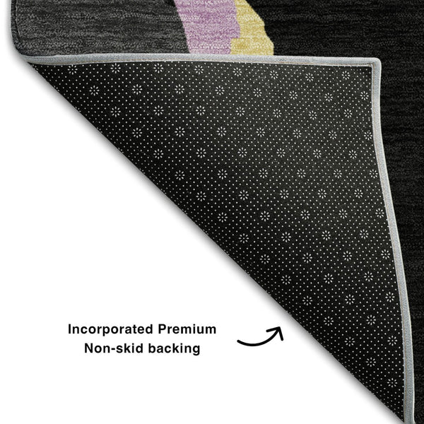 HomeRoots 10' X 14' Abstract Washable Area Rug in Black, Blue, Yellow & Pink - UV Protection & Stain Resistant! 680693