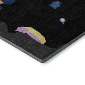 HomeRoots 10' X 14' Abstract Washable Area Rug in Black, Blue, Yellow & Pink - UV Protection & Stain Resistant! 680693