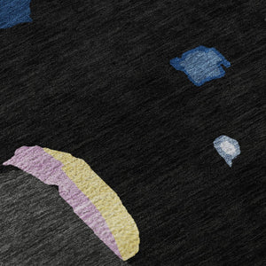 HomeRoots 10' X 14' Abstract Washable Area Rug in Black, Blue, Yellow & Pink - UV Protection & Stain Resistant! 680693
