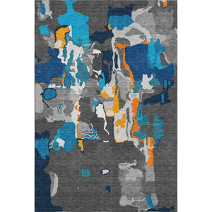 HomeRoots 5' X 8' Charcoal Blue & Orange Abstract Washable Area Rug - Durable, Stylish, Kid & Pet Friendly! 680695