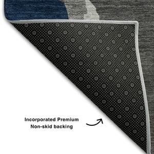 HomeRoots 5' X 8' Charcoal Blue & Orange Abstract Washable Area Rug - Durable, Stylish, Kid & Pet Friendly! 680695