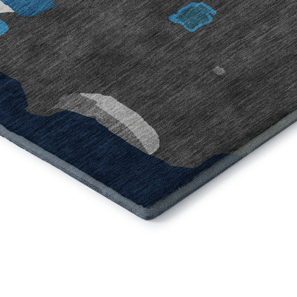 HomeRoots 5' X 8' Charcoal Blue & Orange Abstract Washable Area Rug - Durable, Stylish, Kid & Pet Friendly! 680695