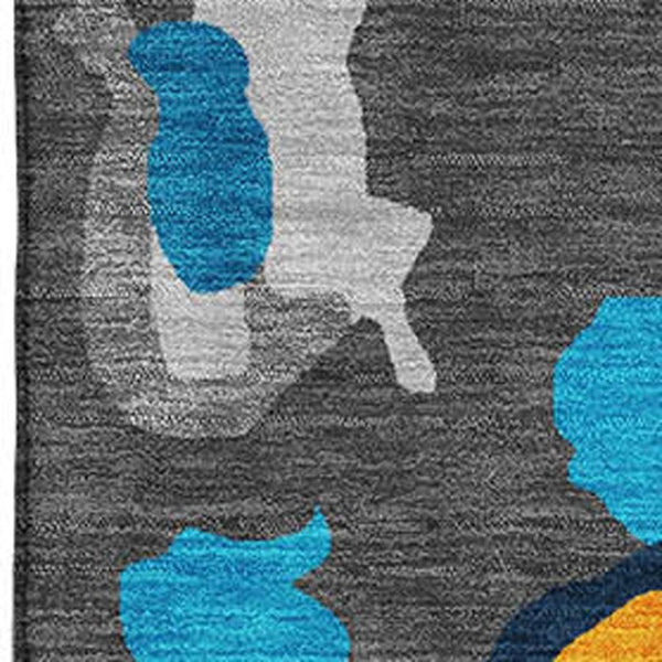 HomeRoots 5' X 8' Charcoal Blue & Orange Abstract Washable Area Rug - Durable, Stylish, Kid & Pet Friendly! 680695