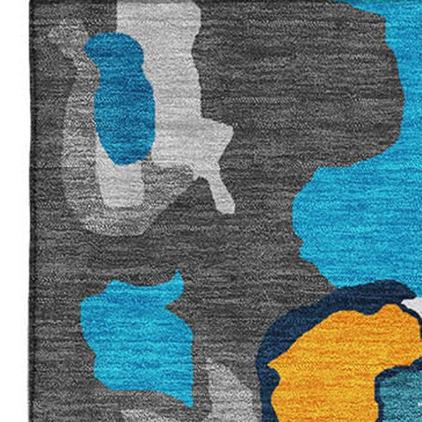 HomeRoots 5' X 8' Charcoal Blue & Orange Abstract Washable Area Rug - Durable, Stylish, Kid & Pet Friendly! 680695