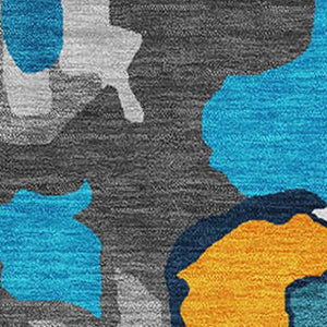 HomeRoots 8' X 10' Charcoal Blue & Orange Abstract Area Rug - Stylish, Washable, UV-Protected for Busy Homes 680697