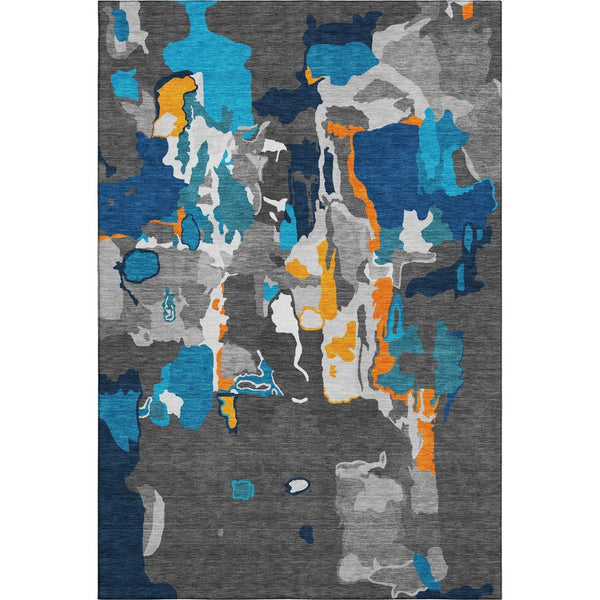 HomeRoots 10' X 14' Charcoal Blue & Orange Abstract Washable Rug - Durable, UV-Protected, Stylish for High-Traffic Areas 680699