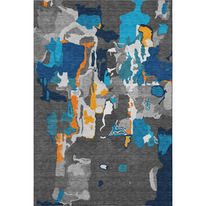 HomeRoots 10' X 14' Charcoal Blue & Orange Abstract Washable Rug - Durable, UV-Protected, Stylish for High-Traffic Areas 680699