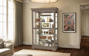 Hekman Furniture 680699 Aged Taupe Curio Cabinet With Beveled Glass, Adjustable Shelves & Dual Lighting For Collectibles Aged Grey Kane V Curio Cabinet 680699