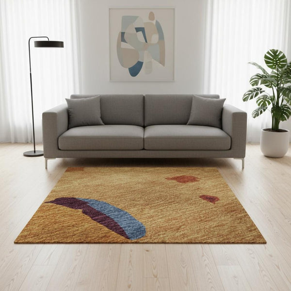 HomeRoots 5' X 8' Stunning Copper Blue & Orange Abstract Area Rug - Washable, UV Protected, Durable Design 680701