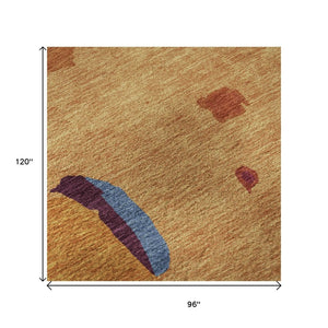 HomeRoots 8' X 10' Copper Blue & Orange Abstract Area Rug - Washable, UV Protected, Stylish & Durable Design 680703