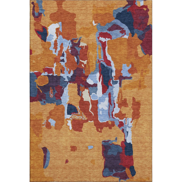 HomeRoots 9' X 12' Bold Copper, Blue & Orange Abstract Area Rug - Washable with UV Protection for Busy Homes 680704