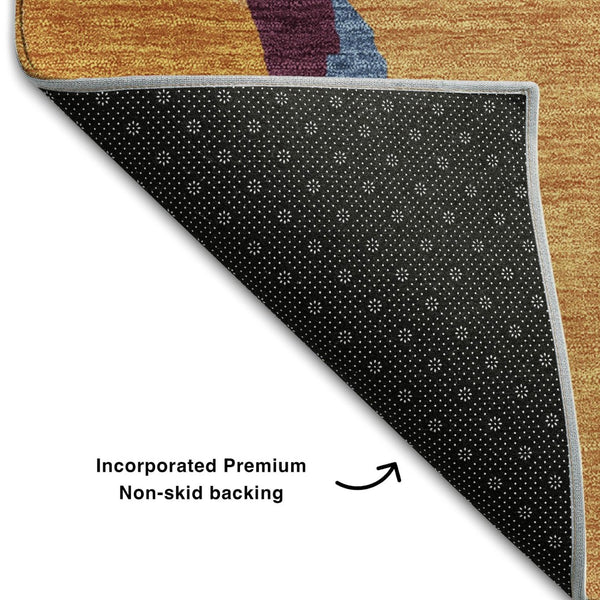 HomeRoots 9' X 12' Bold Copper, Blue & Orange Abstract Area Rug - Washable with UV Protection for Busy Homes 680704