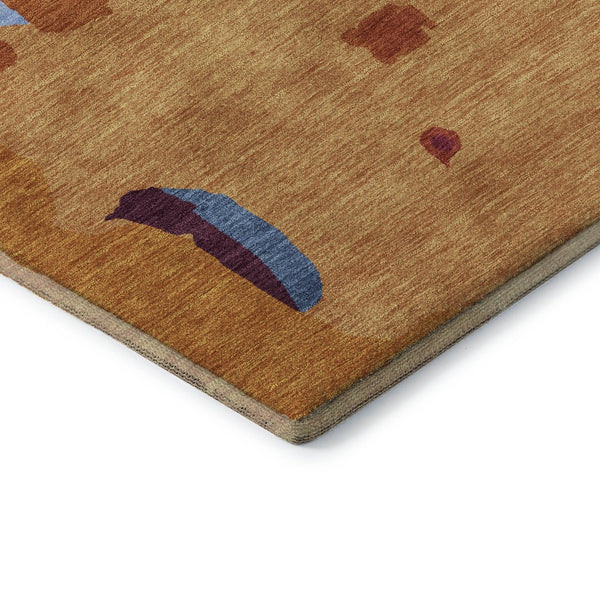 HomeRoots 9' X 12' Bold Copper, Blue & Orange Abstract Area Rug - Washable with UV Protection for Busy Homes 680704
