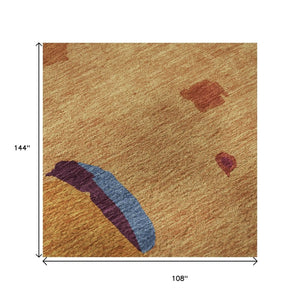 HomeRoots 9' X 12' Bold Copper, Blue & Orange Abstract Area Rug - Washable with UV Protection for Busy Homes 680704