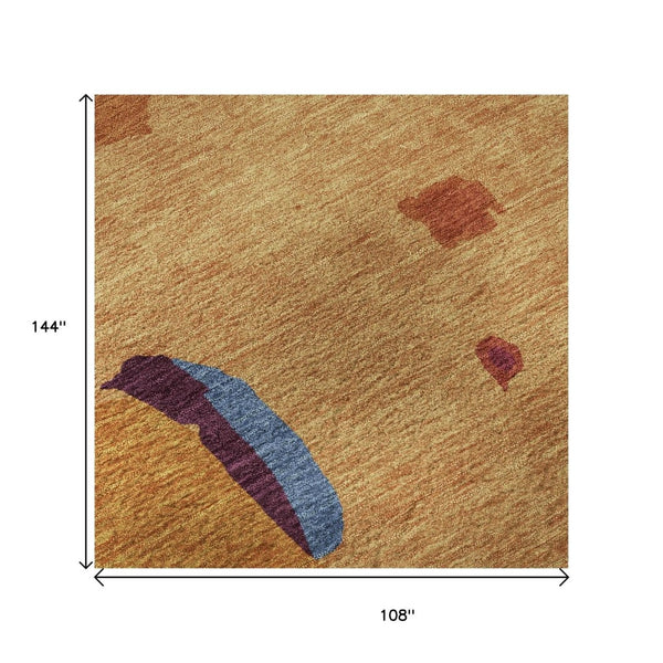 HomeRoots 9' X 12' Bold Copper, Blue & Orange Abstract Area Rug - Washable with UV Protection for Busy Homes 680704